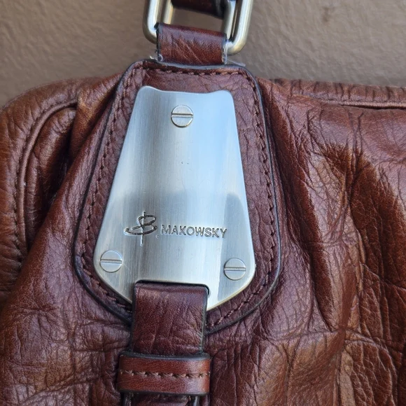 B. Makowsky Brown Leather Hobo Snake Animal Skin Shoulder Bag - Picture 10 of 16